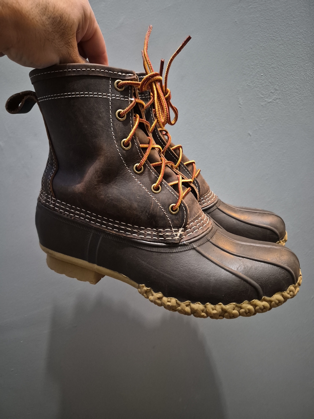 Womens LLBean Brown Waterproof Duck Boots with Orange Laces Size 9